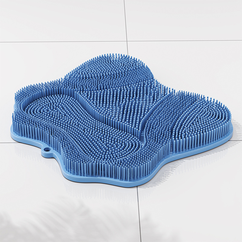 Blue 3D Butterfly Silicone Bath Massage Mat with Suction Cup & Dual-Zone Massage Bristles - Exfoliating Back Scrubber & Foot Deep Cleaner - Image 1