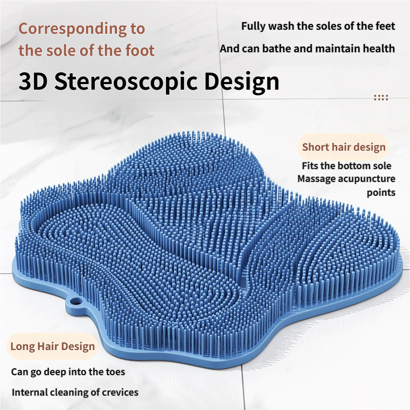 Blue 3D Butterfly Silicone Bath Massage Mat with Suction Cup & Dual-Zone Massage Bristles - Exfoliating Back Scrubber & Foot Deep Cleaner - Image 2