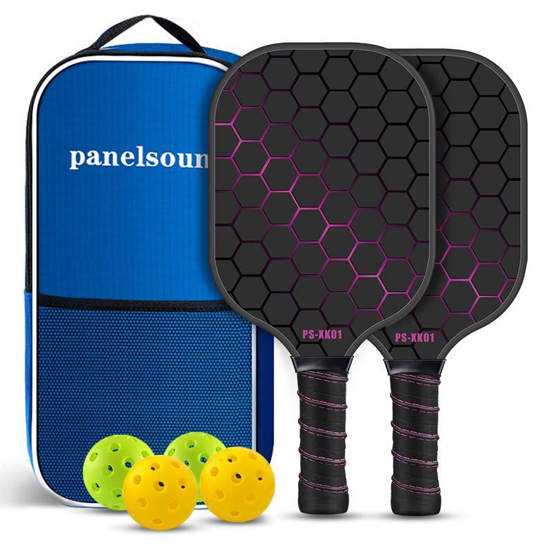 Black and Pink Lightweight Fiberglass Pickleball Paddle Set - 2 High-Rebound Rackets with PU Comfort Grip, 4 Balls and Carry Bag for Outdoor Play - Image 1