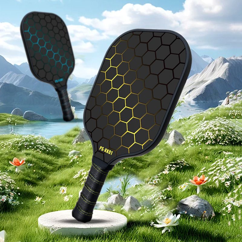 Black and Yellow Lightweight Fiberglass Pickleball Paddle Set - 2 High-Rebound Rackets with PU Comfort Grip, 4 Balls and Carry Bag for Outdoor Play - Image 7