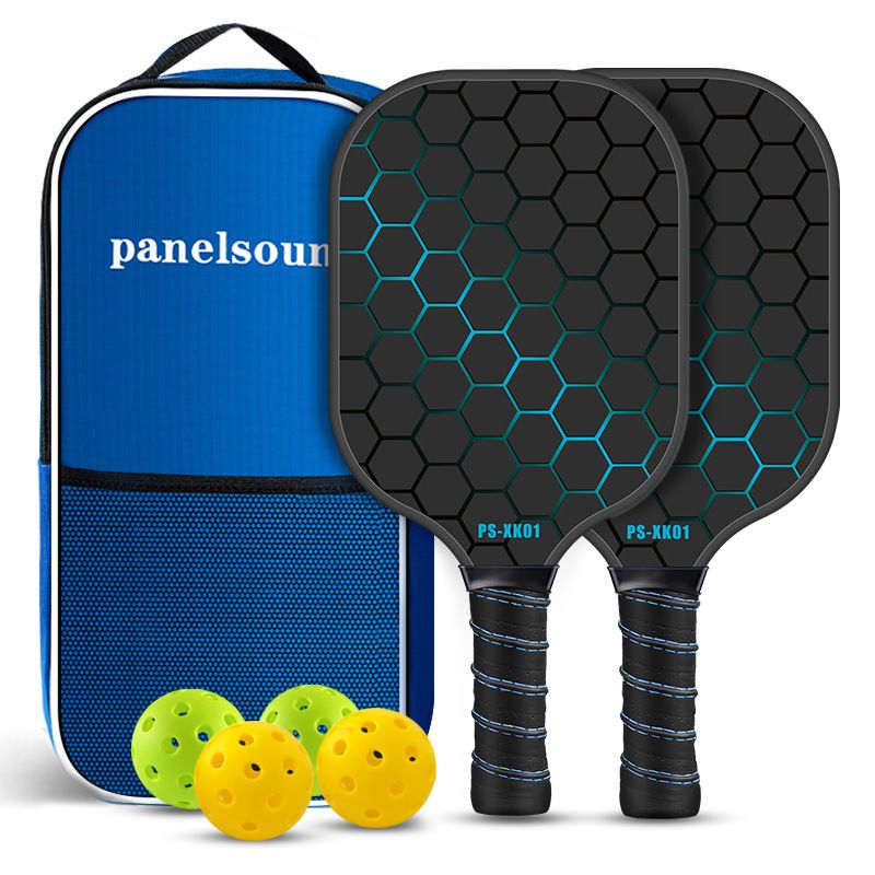 Black and Blue Lightweight Fiberglass Pickleball Paddle Set - 2 High-Rebound Rackets with PU Comfort Grip, 4 Balls and Carry Bag for Outdoor Play - Image 1