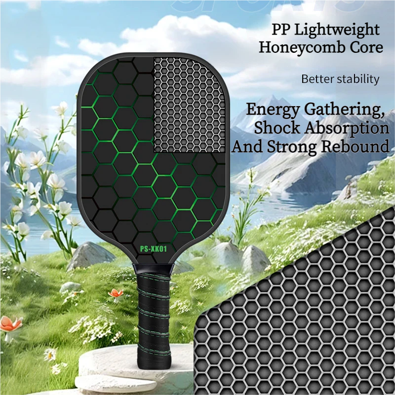 Black and Yellow Fiberglass Pickleball Paddle - 220g Lightweight Racket with Breathable PU Comfort Grip and Oversized Sweet Spot for Outdoor Play - Image 2
