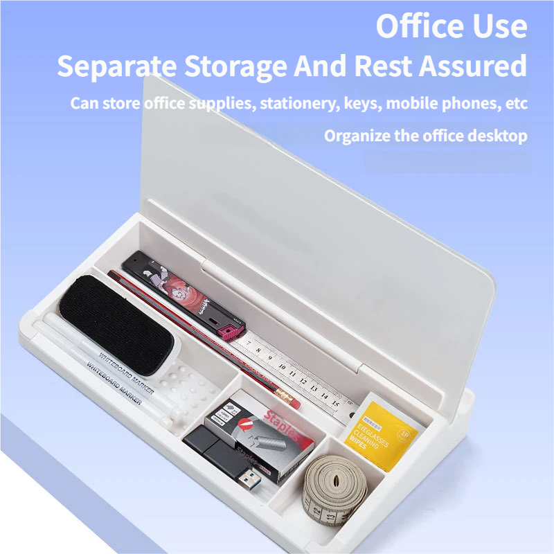 White Slanted Glass Memo Board & Desktop Organizer with 2 Markers & Residue-Free Eraser - Computer Keyboard Stand Dry Erase Notepad - Image 2