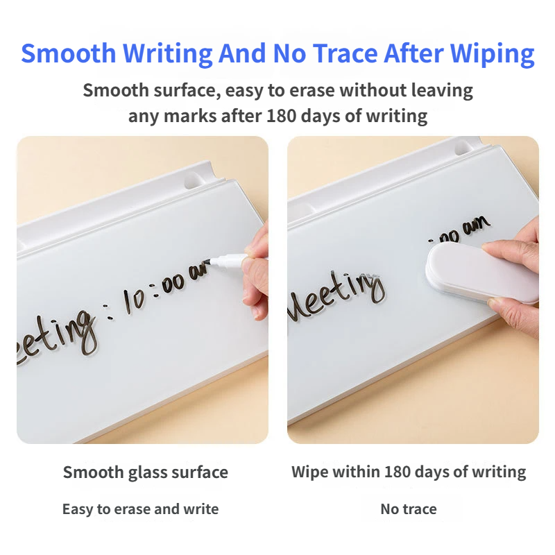 White Slanted Glass Memo Board & Desktop Organizer with 2 Markers & Residue-Free Eraser - Computer Keyboard Stand Dry Erase Notepad - Image 4