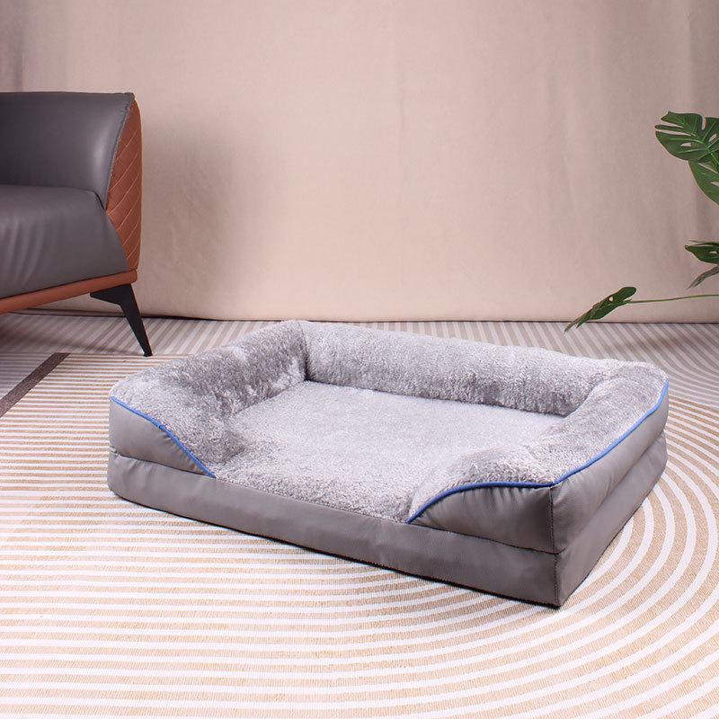 Grey Waterproof Egg-Crate Foam Therapeutic Pet Sofa Bed and Fleece Lounge (M Size 74 x 53 x 17 CM) - Low Entry, High Bolster Support & Zipper Removable Cover - Image 1