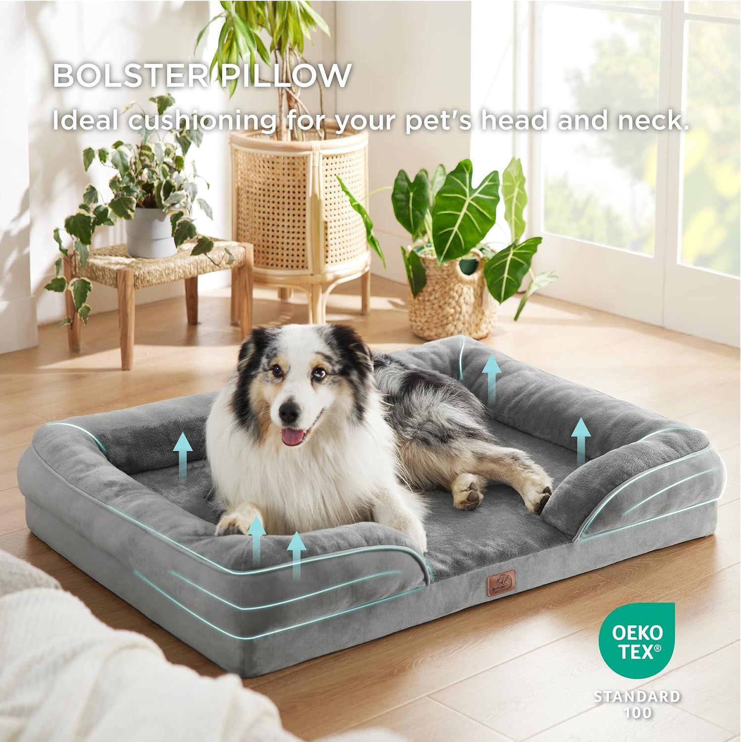Brown Waterproof Egg-Crate Foam Therapeutic Pet Sofa Bed and Fleece Lounge (M Size 74 x 53 x 17 CM) - Low Entry, High Bolster Support & Zipper Removable Cover - Image 3