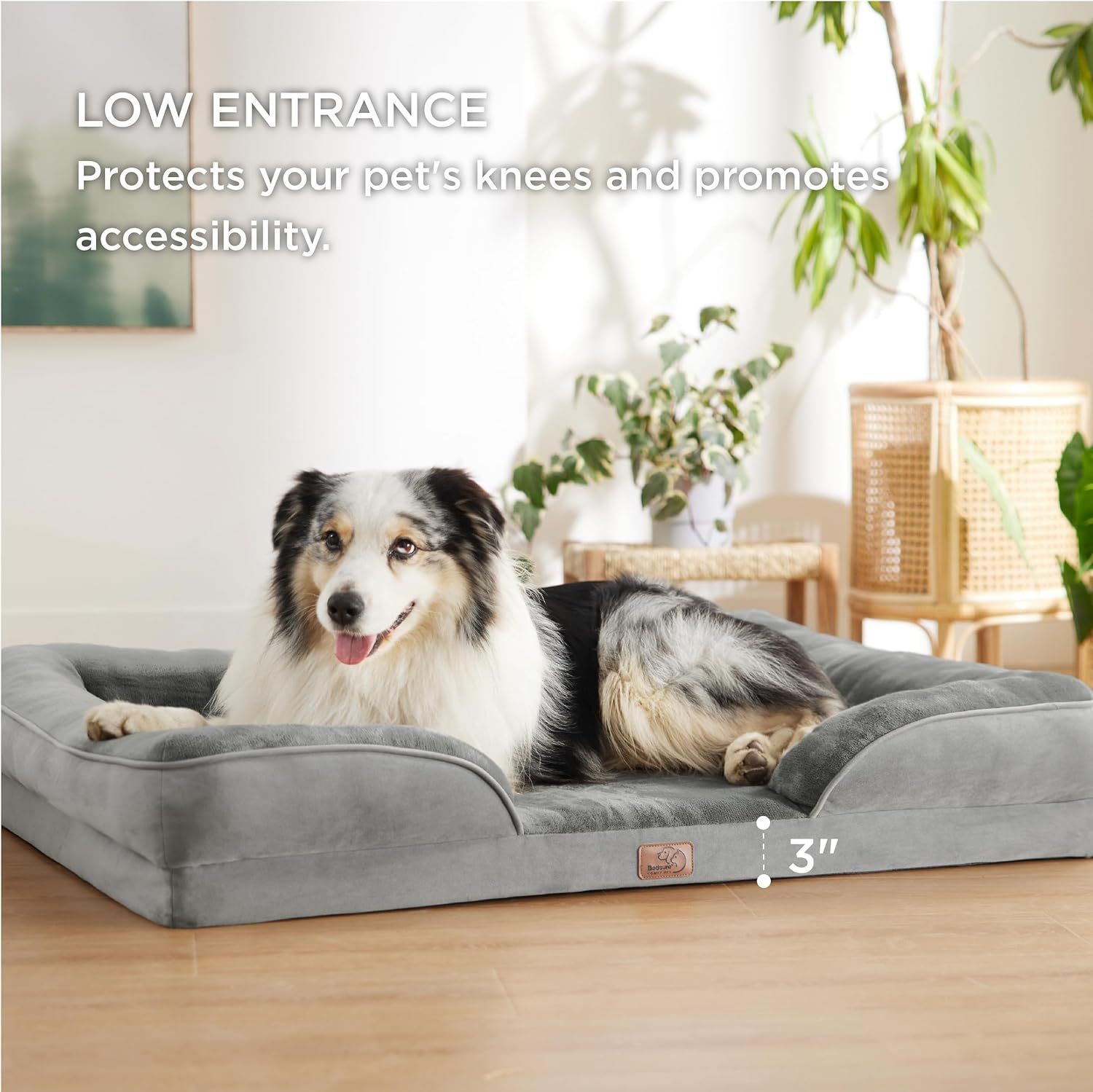Brown Waterproof Egg-Crate Foam Therapeutic Pet Sofa Bed and Fleece Lounge (M Size 74 x 53 x 17 CM) - Low Entry, High Bolster Support & Zipper Removable Cover - Image 4