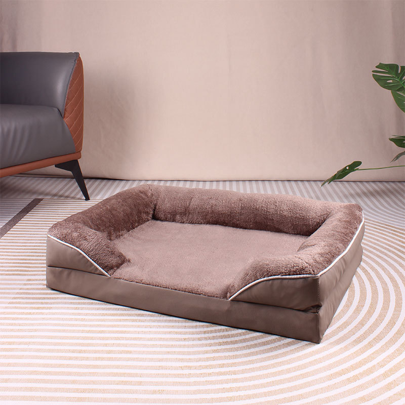 Brown Waterproof Egg-Crate Foam Therapeutic Pet Sofa Bed and Fleece Lounge (L Size 91 x 69 x 17 CM) - Low Entry, High Bolster Support & Zipper Removable Cover - Image 1