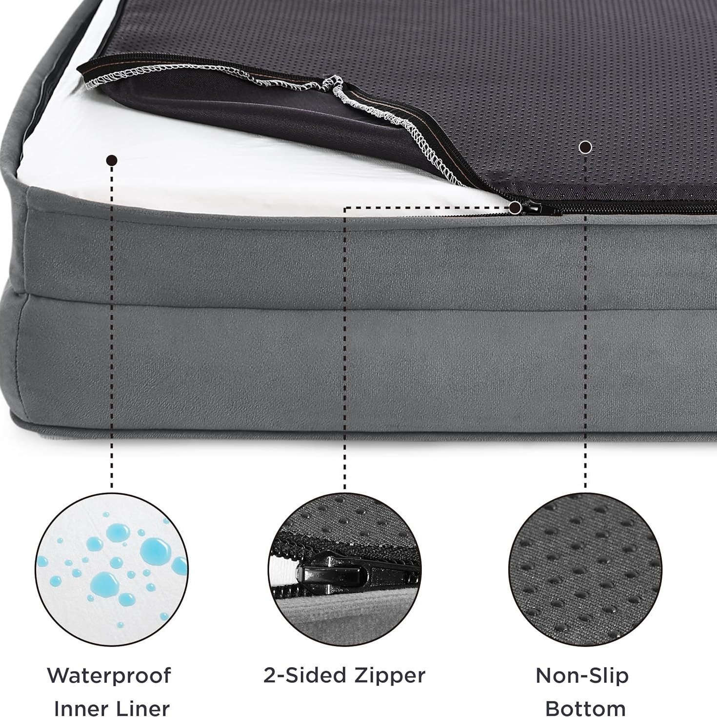 Brown Waterproof Egg-Crate Foam Therapeutic Pet Sofa Bed and Fleece Lounge (XL Size 110 x 82 x 17 CM) - Low Entry, High Bolster Support & Zipper Removable Cover - Image 5