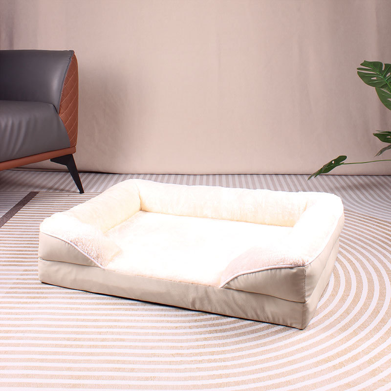 Beige Waterproof Egg-Crate Foam Therapeutic Pet Sofa Bed and Fleece Lounge (M Size 74 x 53 x 17 CM) - Low Entry, High Bolster Support & Zipper Removable Cover - Image 1