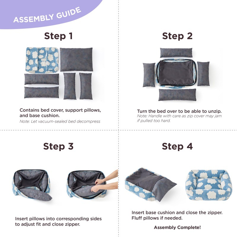 91x68x20 CM Cute Square Plush Pet Bed with Removable Cover & 5 Bolsters Support - Blue Sky and White Clouds Machine Washable Calming Dog & Cat Sofa - Image 4