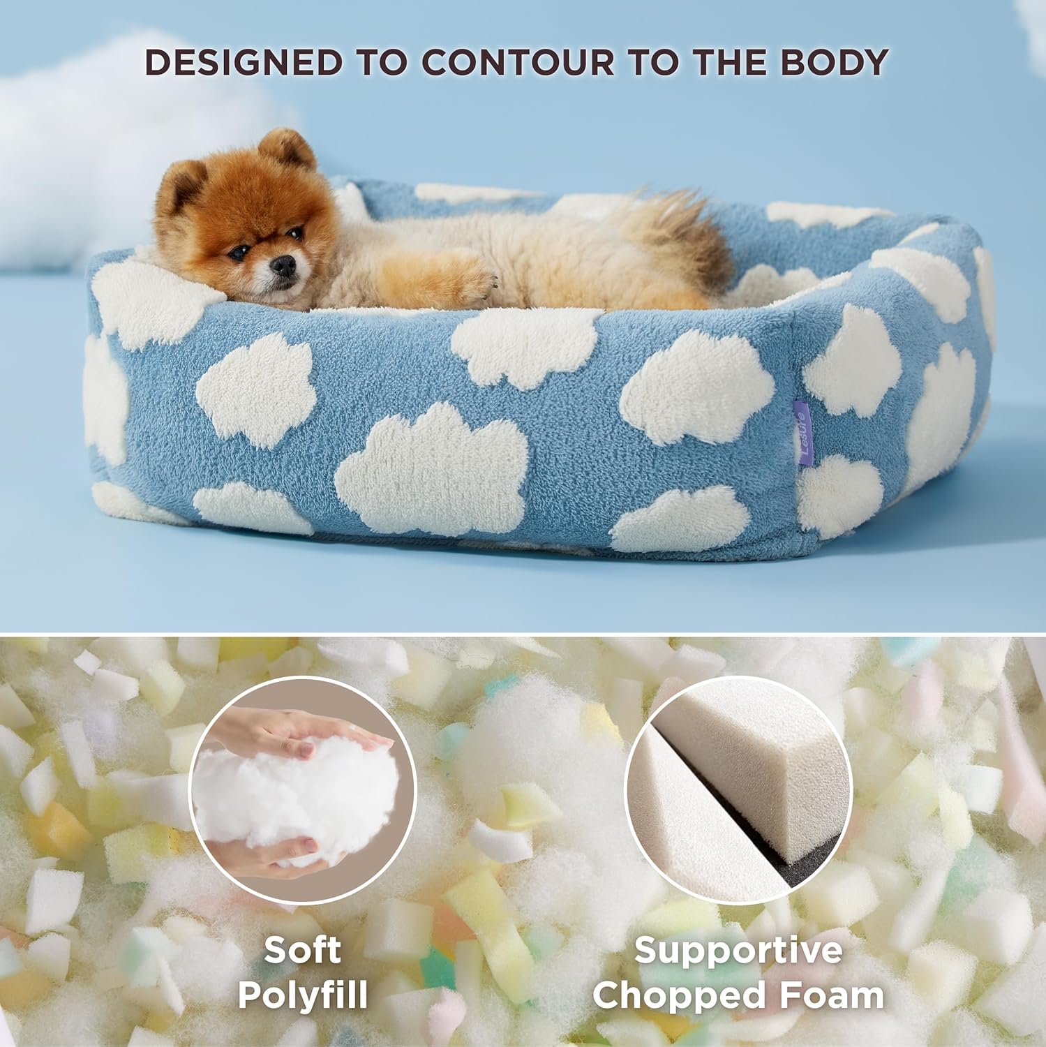 91x68x20 CM Cute Square Plush Pet Bed with Removable Cover & 5 Bolsters Support - Purple Plaid Machine Washable Calming Dog & Cat Sofa - Image 2