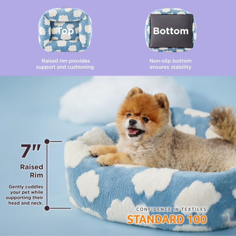 76x60x20 CM Cute Square Plush Pet Bed with Removable Cover & 5 Bolsters Support - Brown Plaid Machine Washable Calming Dog & Cat Sofa - Image 3