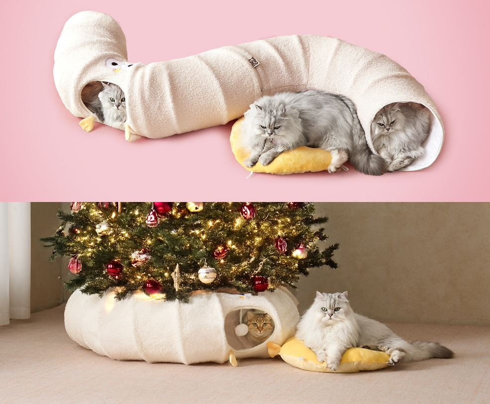 Green Cute Foldable Cat Tunnel Bed with Dual-Zipper Detachable & Connectable Design - 2-in-1 Versatile Circular Doughnut Nest & S-Curve Play Center, Easy Fold-Away Storage (85x85x26CM) - Image 5