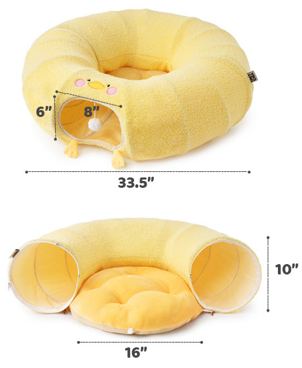 Yellow Cute Foldable Cat Tunnel Bed with Dual-Zipper Detachable & Connectable Design - 2-in-1 Versatile Circular Doughnut Nest & S-Curve Play Center, Easy Fold-Away Storage (85x85x26CM) - Image 1