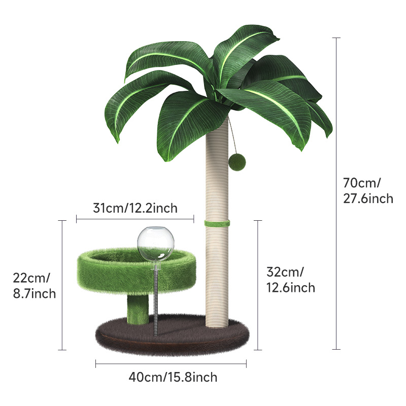 Large Multi-Functional Cat Tree & Activity Tower - All-in-One 70CM Tall Sisal Scratching Post, 31CM Diameter Plush Condo and Interactive Wobbling Feeder - Image 1