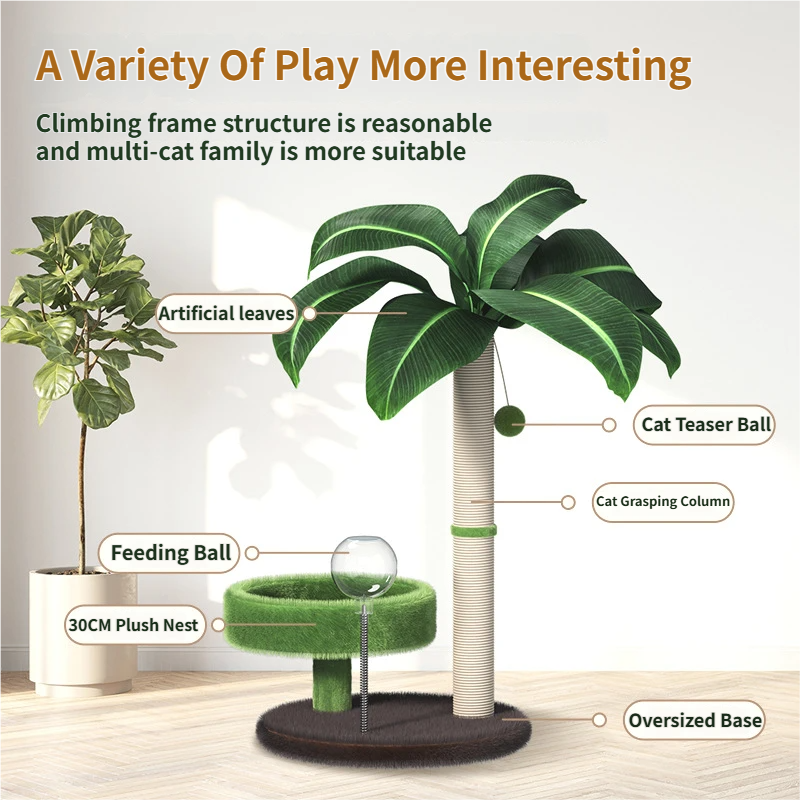 Large Multi-Functional Cat Tree & Activity Tower - All-in-One 70CM Tall Sisal Scratching Post, 31CM Diameter Plush Condo and Interactive Wobbling Feeder - Image 2