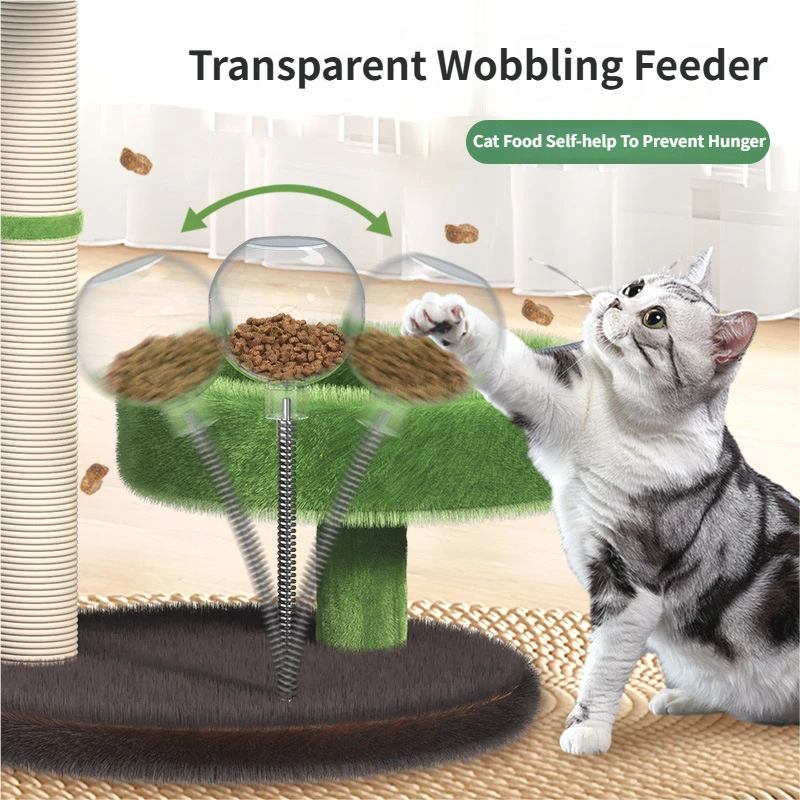 Large Multi-Functional Cat Tree & Activity Tower - All-in-One 70CM Tall Sisal Scratching Post, 31CM Diameter Plush Condo and Interactive Wobbling Feeder - Image 3