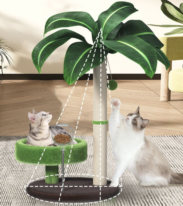 Large Multi-Functional Cat Tree & Activity Tower - All-in-One 70CM Tall Sisal Scratching Post, 31CM Diameter Plush Condo and Interactive Wobbling Feeder - Image 5
