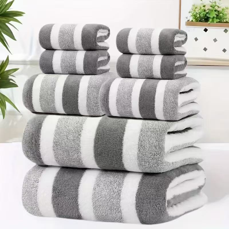 8-Piece Grey Luxury Coral Fleece Towel & Bath Sheet Set - Ultra-Soft High-Density Absorbent Towels Complete Bundle - Image 1