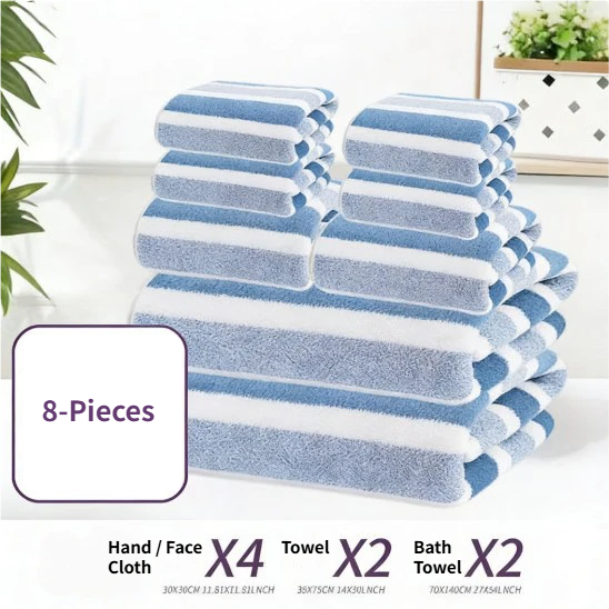 8-Piece Blue Luxury Coral Fleece Towel & Bath Sheet Set - Ultra-Soft High-Density Absorbent Towels Complete Bundle - Image 2