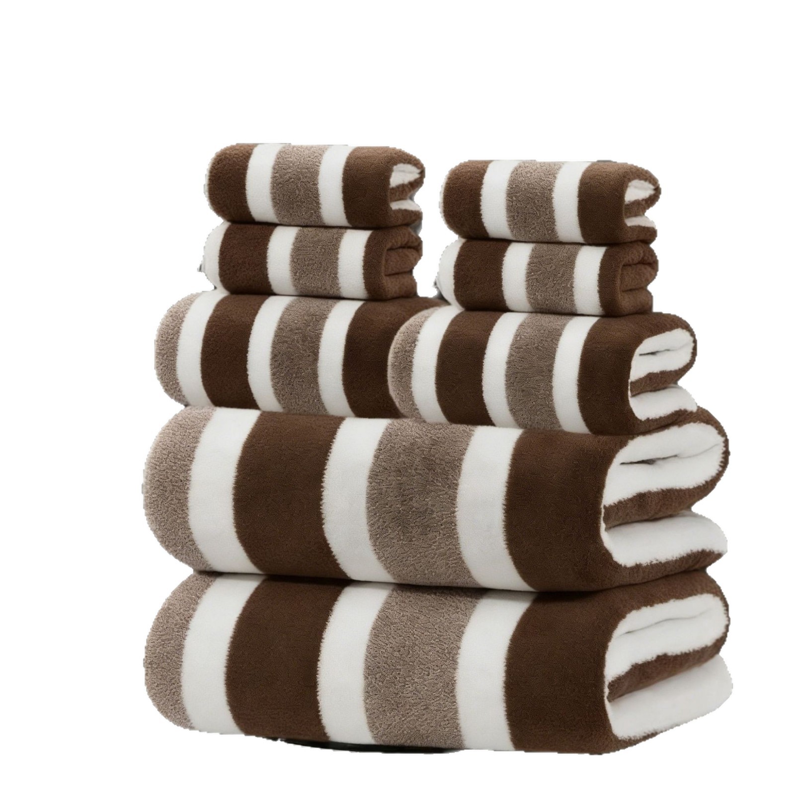 8-Piece Brown Luxury Coral Fleece Towel & Bath Sheet Set - Ultra-Soft High-Density Absorbent Towels Complete Bundle - Image 1