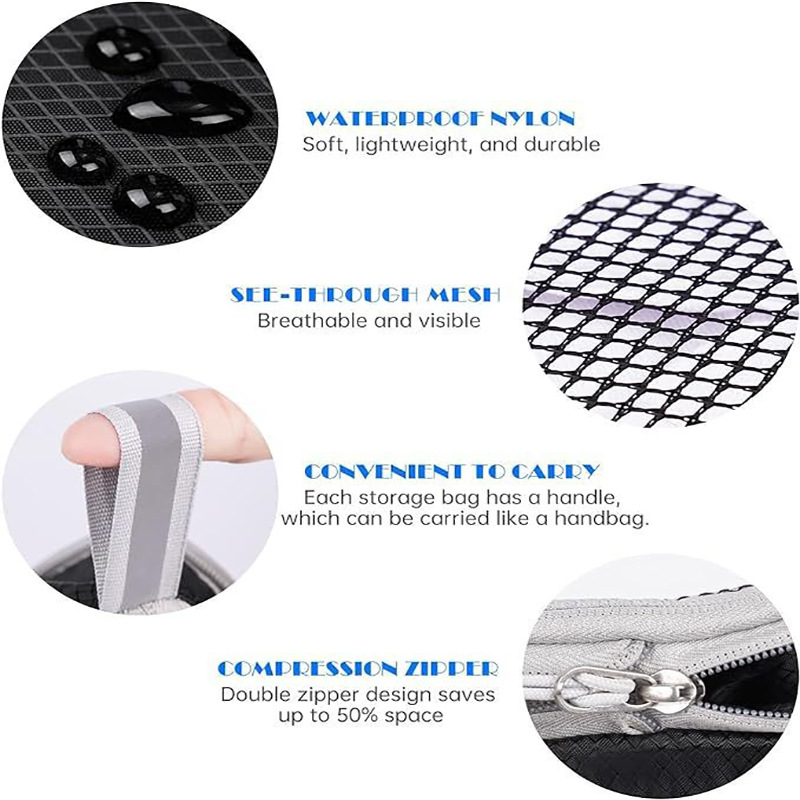 Green Waterproof Travel Compression Packing Cube Set of 5 Sizes with Carry Handles - 50% Space Saving Breathable Nylon Luggage Organizer - Image 3