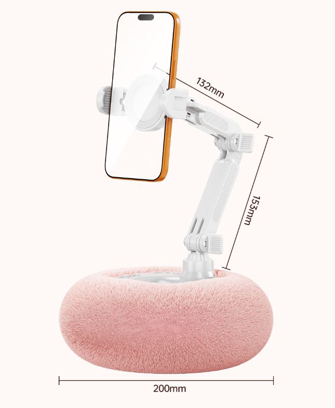 2-in-1 Pink Soft Plush Pillow Base & Phone Holder - 3-Axis 180° Rotation, Height Adjustable and Telescopic Clamp Stand, Relieve Arm Fatigue and Neck Strain - Image 7