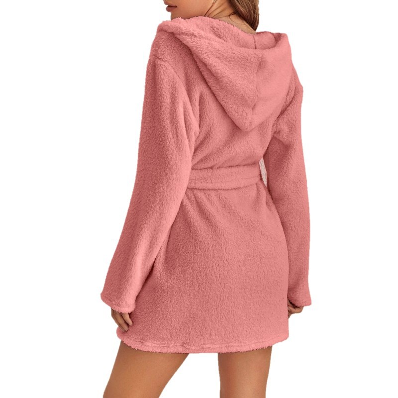 Pink 2XL Size Women's Ultra-Thick Plush Robe with Large Hood & Pockets  - Warm Winter Double-Layer Sherpa Fleece Lounge, Bathrobe & Nightwear - Image 2