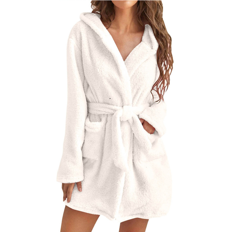 White 5XL Size Women's Ultra-Thick Plush Robe with Large Hood & Pockets  - Warm Winter Double-Layer Sherpa Fleece Lounge, Bathrobe & Nightwear - Image 1