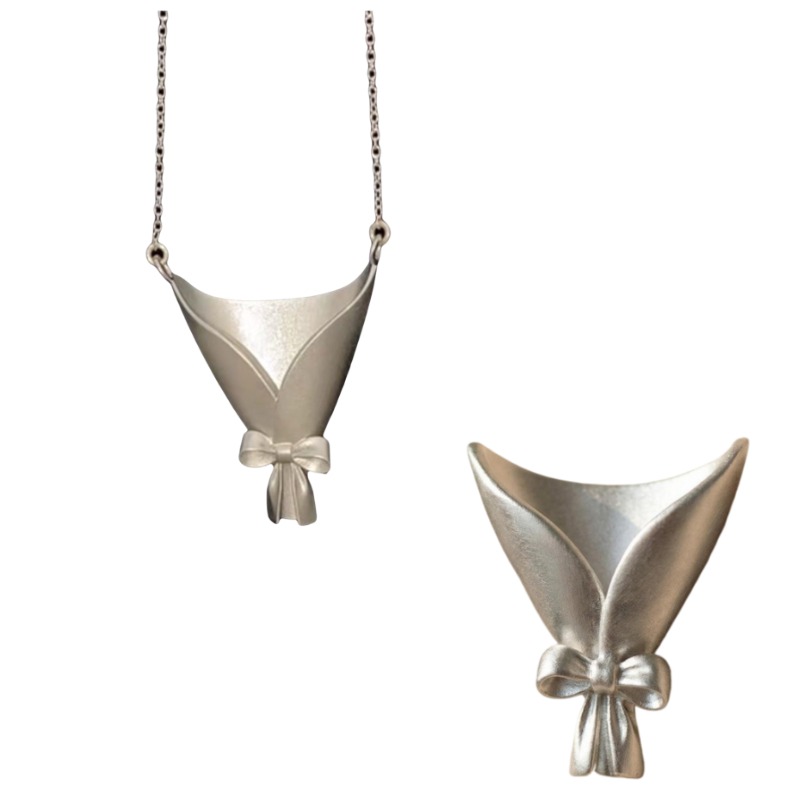 Handcrafted Elegant Bowknot Ikebana Necklace & Brooch Set - Elegant Minimalist Wearable Art, Creative Gift for Mother - Image 1