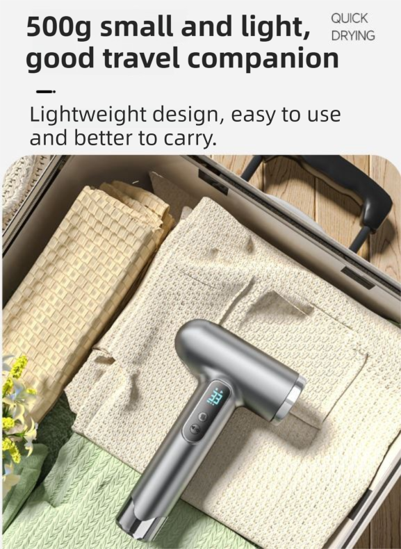 Grey Wireless Rechargeable Hot & Cold Hair Dryer - Lightweight Portable Blow Dryer with Blue Light Ion Care, 3 Speed & Temperature Settings - Image 7