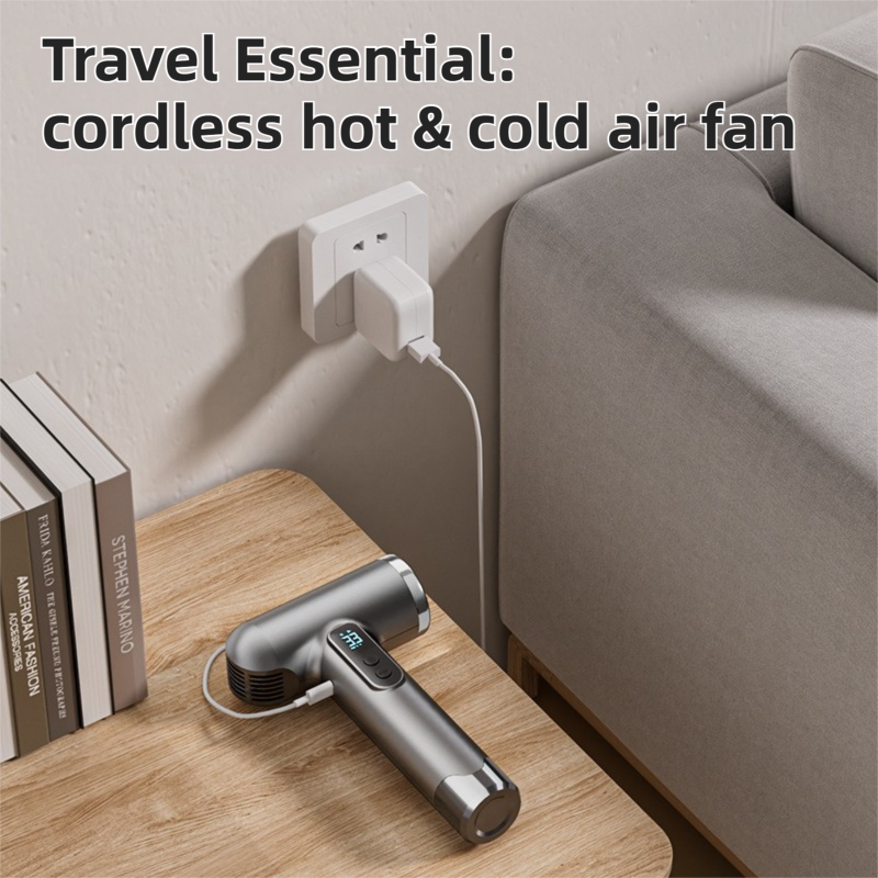 Pink Wireless Rechargeable Hot & Cold Hair Dryer - Lightweight Portable Blow Dryer with Blue Light Ion Care, 3 Speed & Temperature Settings - Image 3