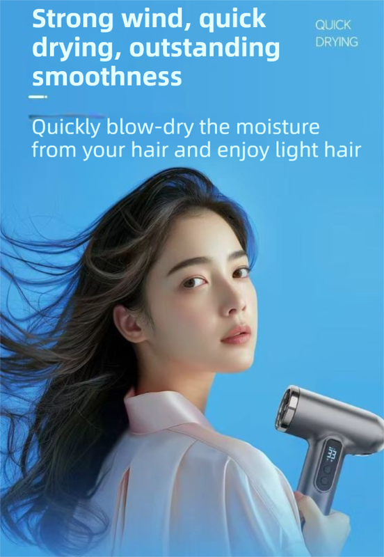 Pink Wireless Rechargeable Hot & Cold Hair Dryer - Lightweight Portable Blow Dryer with Blue Light Ion Care, 3 Speed & Temperature Settings - Image 6