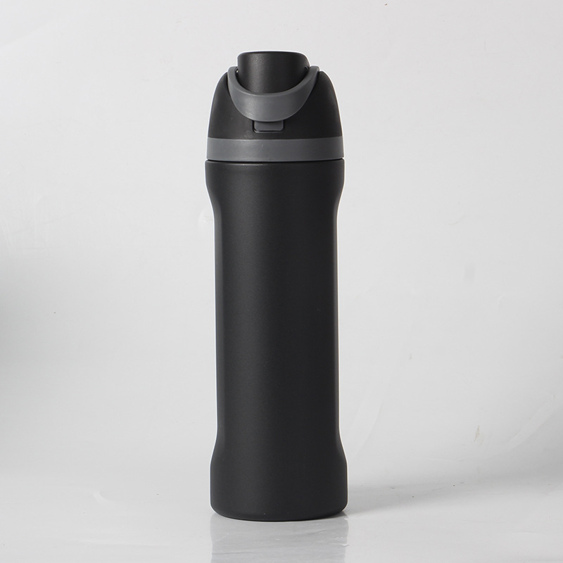 24oz Black Large Thermal Water Bottle with Dual-Sipping Lid & Built-in Straw - Leak-Proof 304 Stainless Steel Outdoor Sports Flask - Image 1