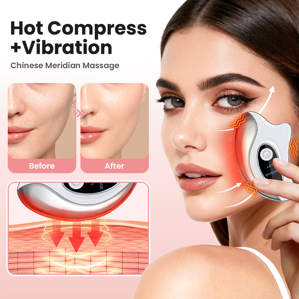 Portable Smart LCD Electric Gua Sha Face Massager - 45°C Constant Hot Compresss & Dual Mode Vibration Facial Lifting Beauty Device - Image 3