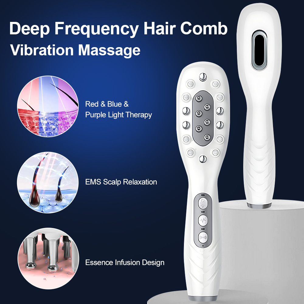White Porrtable EMS Vibration Scalp Massager & Hair Growth Comb - Tri-Color LED Therapy, 8 Gentle Comb Teeth | 6 EMS Teeth | 6 Essence-Dispensing Teeth for Even Application & Hair Rescue - Image 1