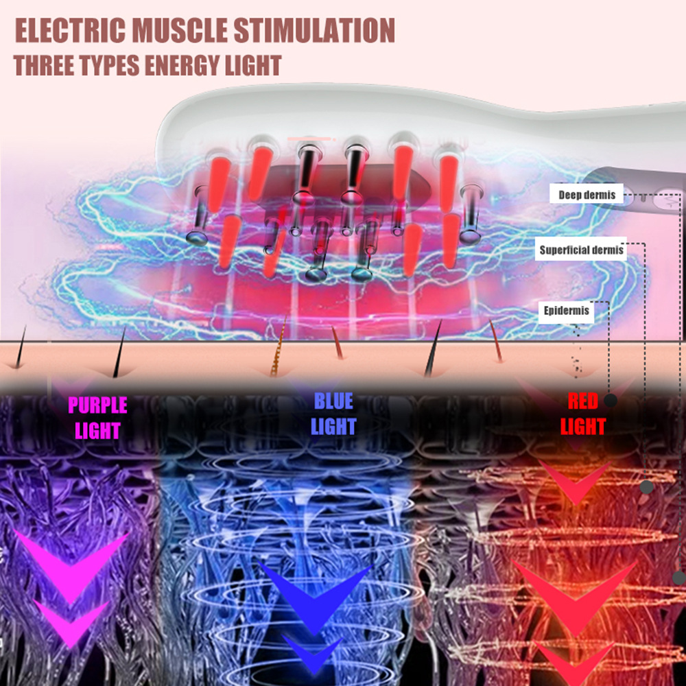 White Porrtable EMS Vibration Scalp Massager & Hair Growth Comb - Tri-Color LED Therapy, 8 Gentle Comb Teeth | 6 EMS Teeth | 6 Essence-Dispensing Teeth for Even Application & Hair Rescue - Image 5