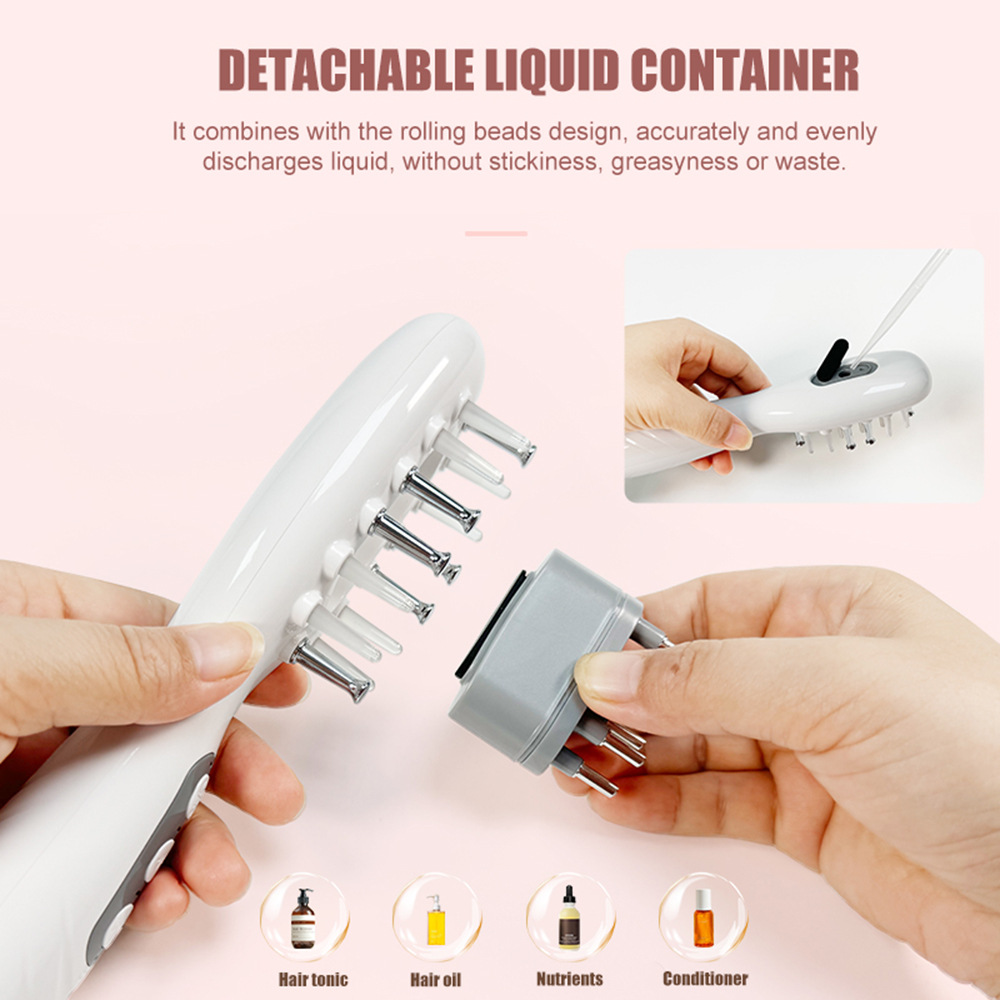 White Porrtable EMS Vibration Scalp Massager & Hair Growth Comb - Tri-Color LED Therapy, 8 Gentle Comb Teeth | 6 EMS Teeth | 6 Essence-Dispensing Teeth for Even Application & Hair Rescue - Image 6