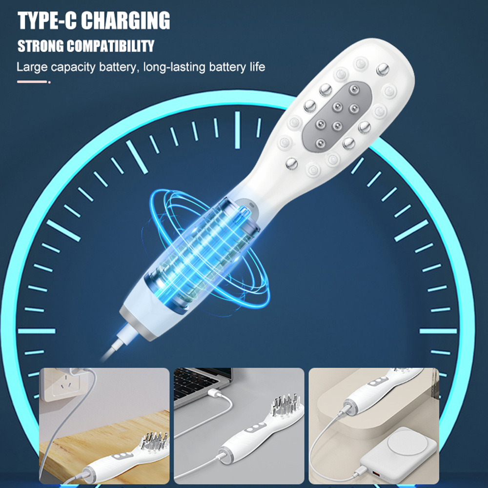 White Porrtable EMS Vibration Scalp Massager & Hair Growth Comb - Tri-Color LED Therapy, 8 Gentle Comb Teeth | 6 EMS Teeth | 6 Essence-Dispensing Teeth for Even Application & Hair Rescue - Image 7