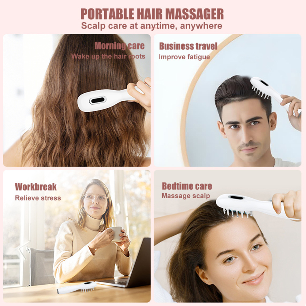 White Porrtable EMS Vibration Scalp Massager & Hair Growth Comb - Tri-Color LED Therapy, 8 Gentle Comb Teeth | 6 EMS Teeth | 6 Essence-Dispensing Teeth for Even Application & Hair Rescue - Image 8