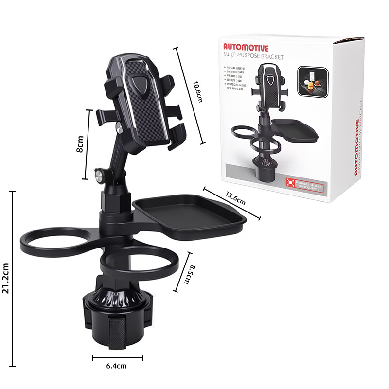 3-in-1 Car Rotating Dinner Tray & Double Cup Holder with Secure Phone Mount - Car Cup Slot Swivel Expander and Snacks & Drinks Organizer - Image 1