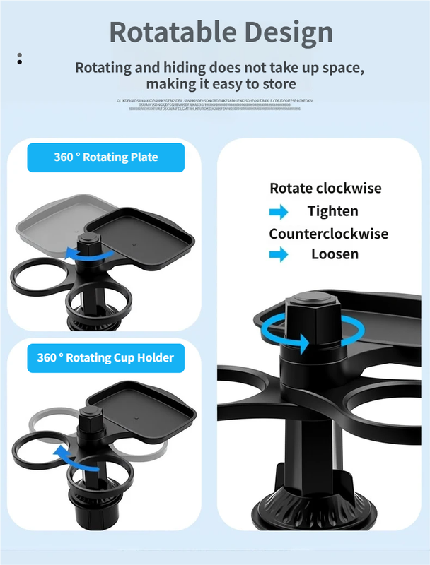 3-in-1 Car Rotating Dinner Tray & Double Cup Holder with Secure Phone Mount - Car Cup Slot Swivel Expander and Snacks & Drinks Organizer - Image 4