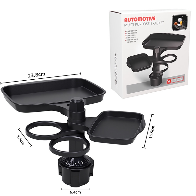 2-in-1 Car Rotating Dinner Tray & Double Cup Holder with Secure Phone Mount - Car Cup Slot Swivel Expander and Snacks & Drinks Organizer - Image 1