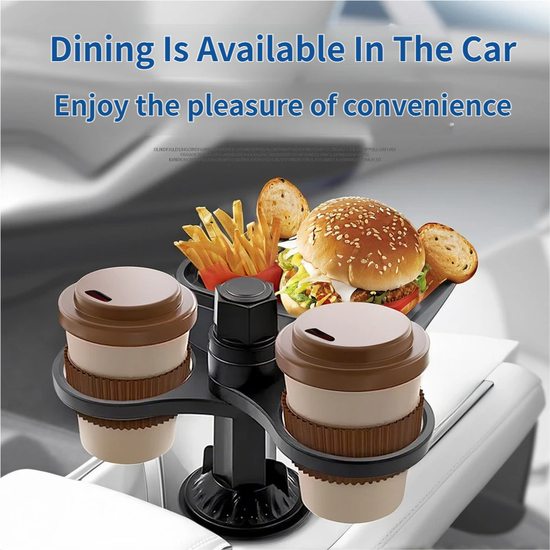 2-in-1 Car Rotating Dinner Tray & Double Cup Holder with Secure Phone Mount - Car Cup Slot Swivel Expander and Snacks & Drinks Organizer - Image 2