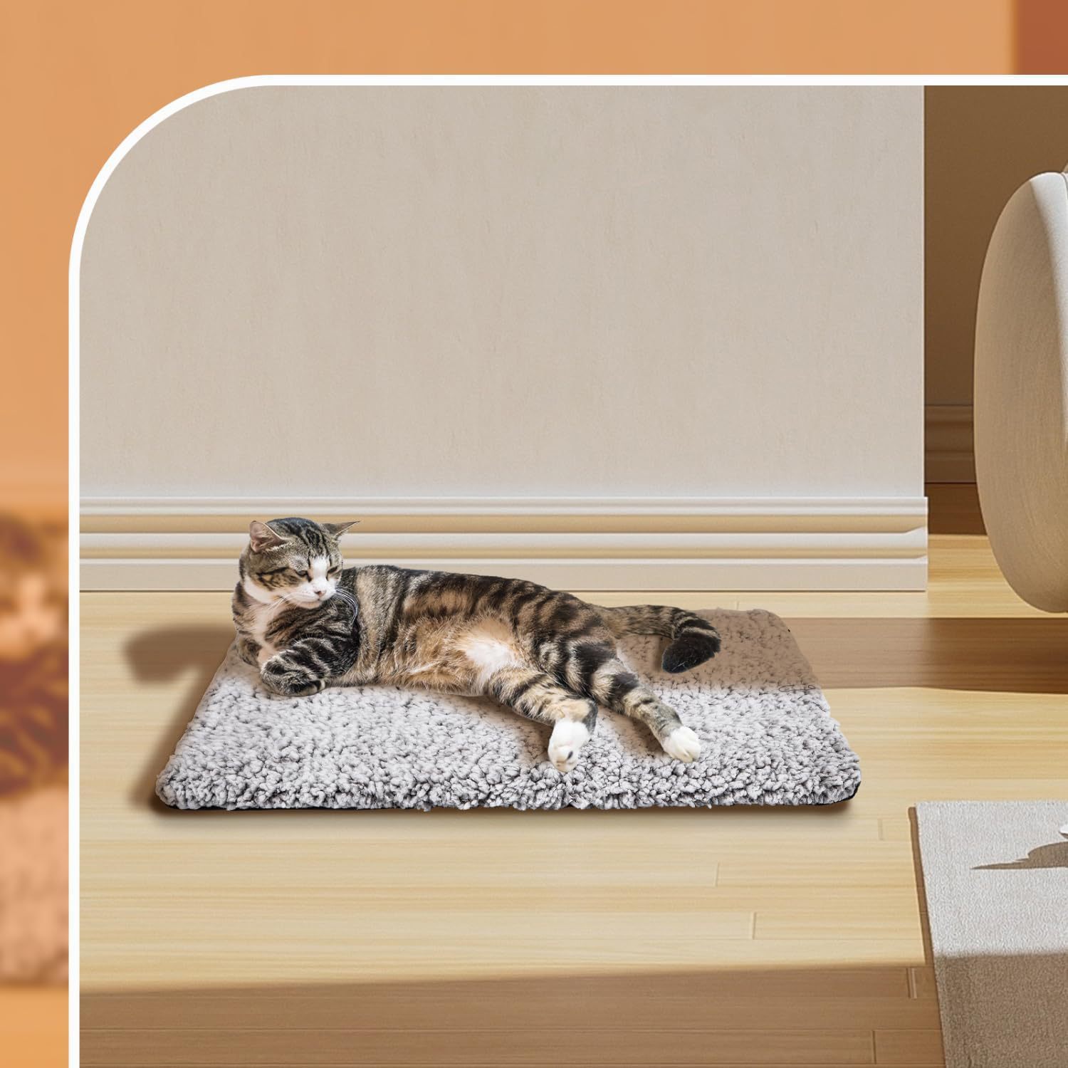 60 x 45 CM Self-Warming Thermal Pet Fluffy Mat with Machine Washable & Removable Zippered Cover - Waterproof Soft Cotton Fleece Bed for Dogs & Cats - Image 4