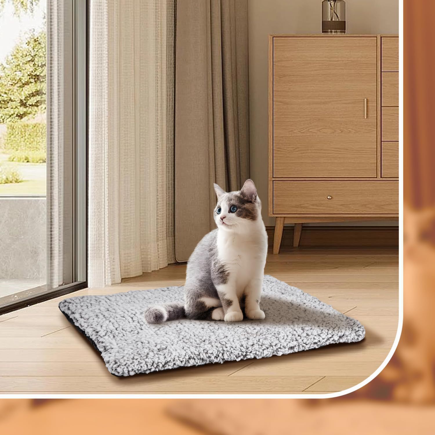 70 x 115 CM Self-Warming Thermal Pet Fluffy Mat with Machine Washable & Removable Zippered Cover - Waterproof Soft Cotton Fleece Bed for Dogs & Cats - Image 5