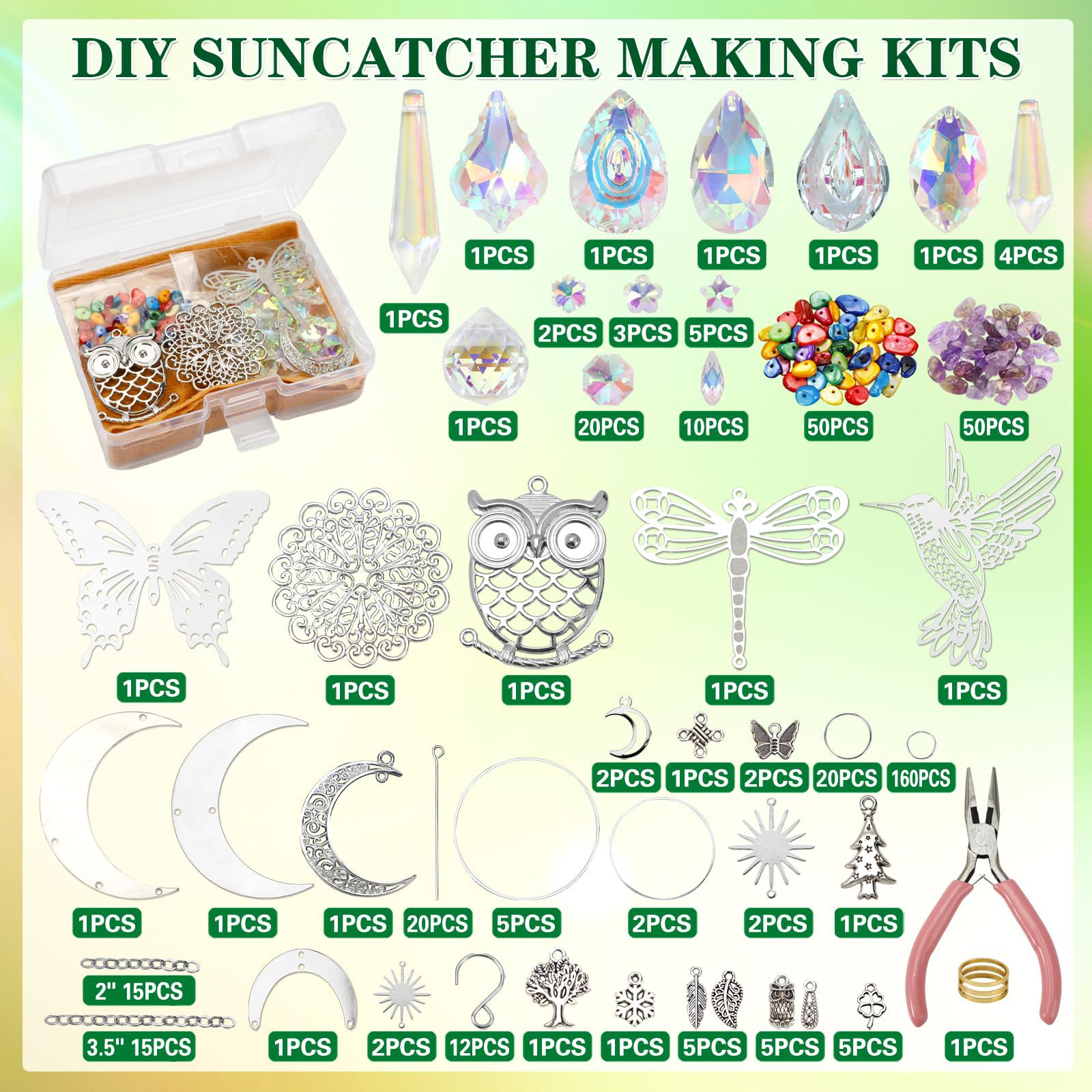 460PCS Suncatcher DIY Making Kit with Storage Box - Premium Crystal Prism Ornaments Craft Set for Home Decor - Image 1
