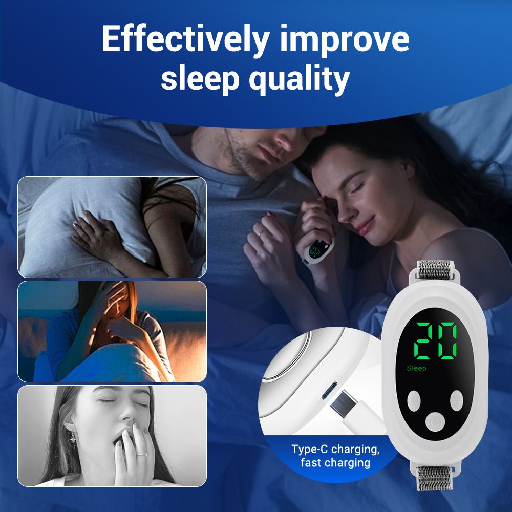 White Smart EMS Sleep Aid Device with Digital Display & 20 Intensity Levels - Wearable Dual Mode Physical Sleep Aid Instrument - Image 4
