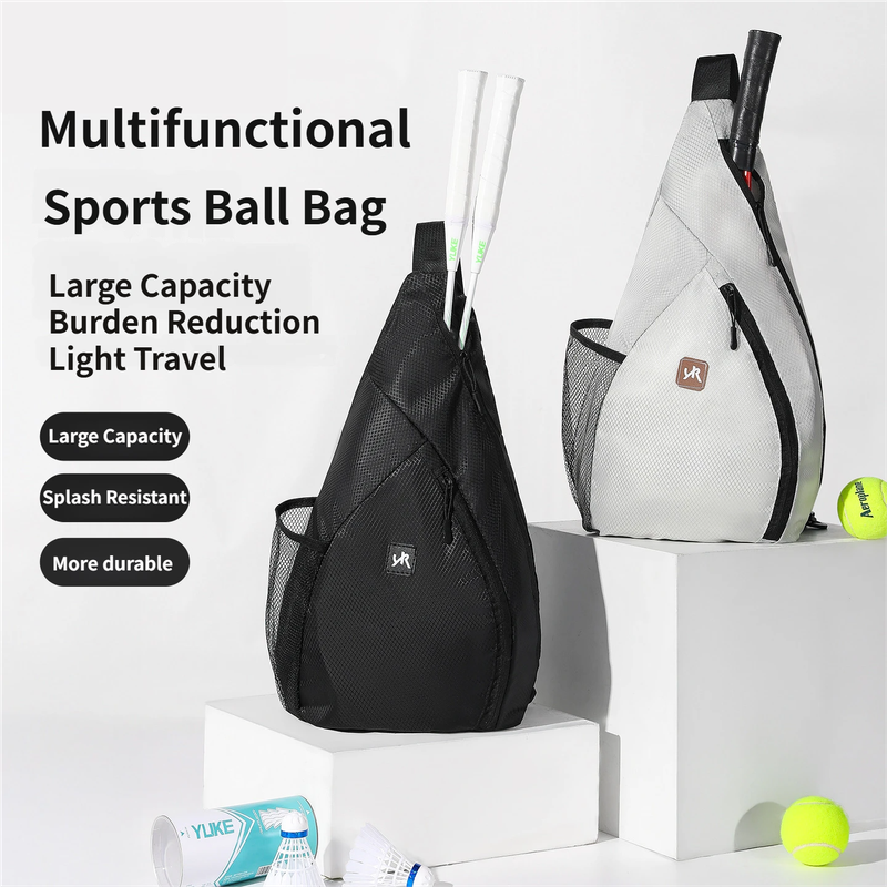 Grey Pickleball & Racket Sports Sling Bag with Expandable High-Capacity Storage - Waterproof Oxford Tennis & Badminton Gear Crossbody Backpack - Image 2